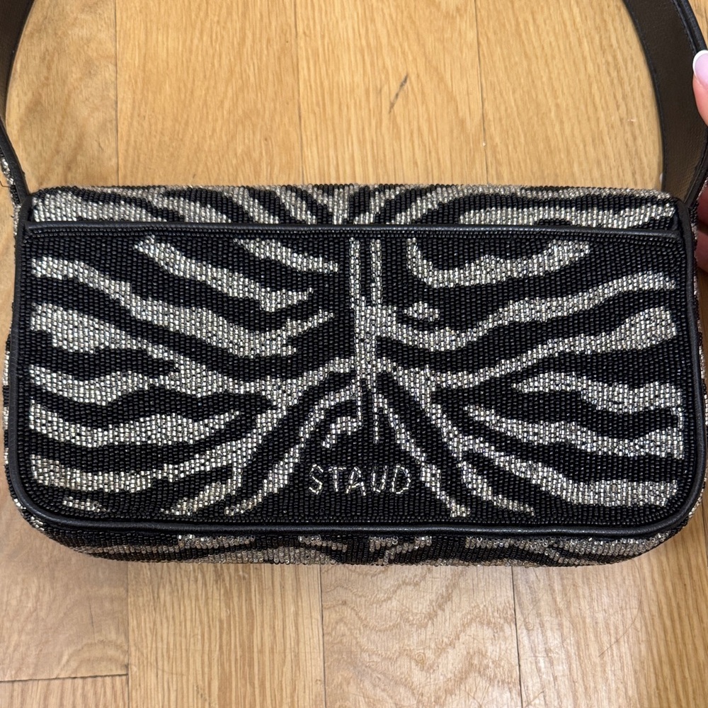STAUD Black and Silver Zebra Beaded Shoulder Bag - Picture 4 of 6